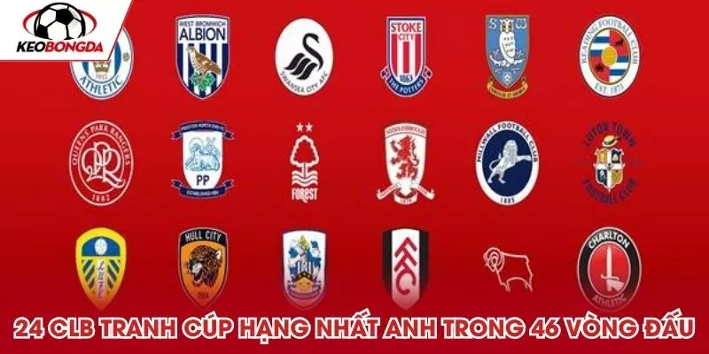 24 đội bóng tranh cúp Hạng nhất Anh trong 46 vòng hấp dẫn